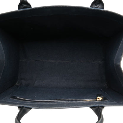 Versace Handbag Tote Bag Navy Canvas Leather