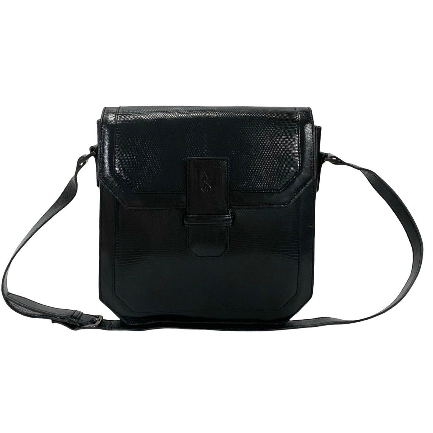 Yves Saint Laurent Logo Embossed Leather Mini Shoulder Bag Pochette Black 28657