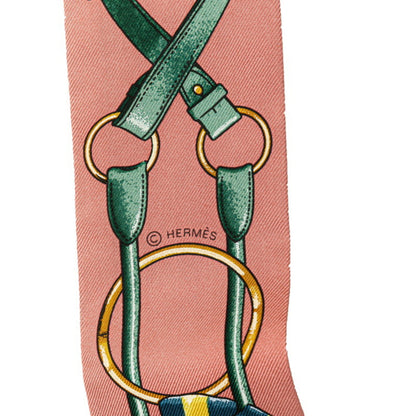 Hermes Twilly Jumping Scarf Muffler Pink Multicolor Silk