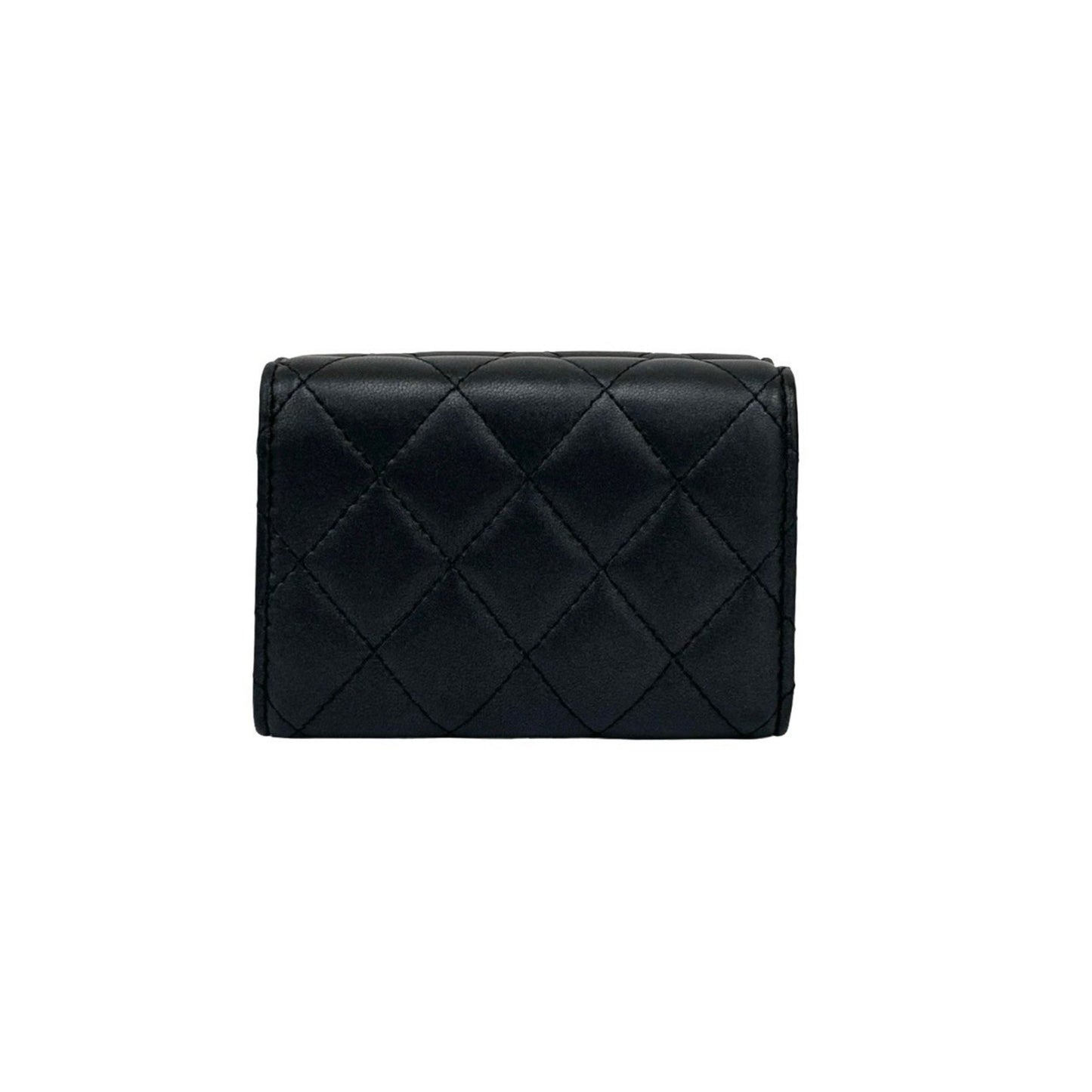 Chanel Matelasse Coco Lambskin Leather Tri-Fold Wallet In Metallic Black E2140