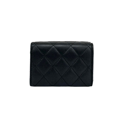 Chanel Matelasse Coco Lambskin Leather Tri-Fold Wallet In Metallic Black E2140