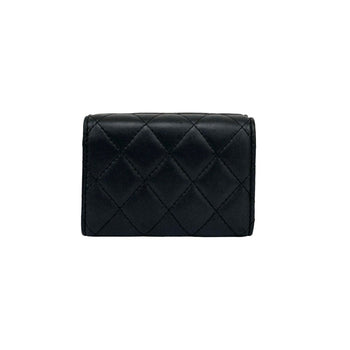 Chanel Matelasse Coco Lambskin Leather Tri-Fold Wallet In Metallic Black E2140