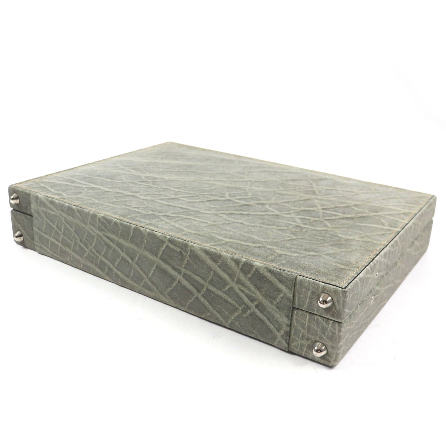 Valextra Vintage Rare Dial Lock Attache Case In Gray Elephant Leather With Dust Bag