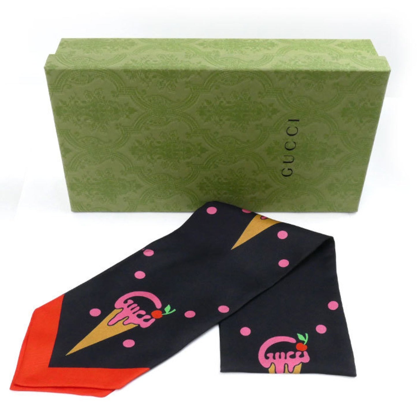 Gucci Gucci Ice Cream Cherry Neck Bow Scarf Muffler Black Red Multicolor 732840 3G001