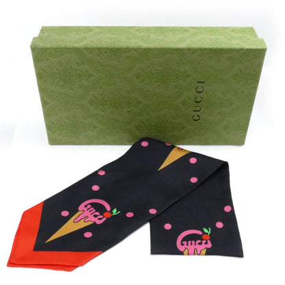 Gucci Gucci Ice Cream Cherry Neck Bow Scarf Muffler Black Red Multicolor 732840 3G001