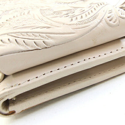 Grace Continental Shoulder Bag Carving Stripes Mobile Wallet Ecru Leather Smartphone