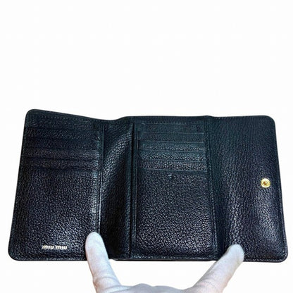 Miu Miu Miu 5Ml014 Black Ribbon Tri-Fold Wallet