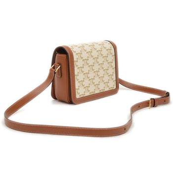 Celine Teen Triomphe Shoulder Bag Canvas Leather White Tan 188882 Bp