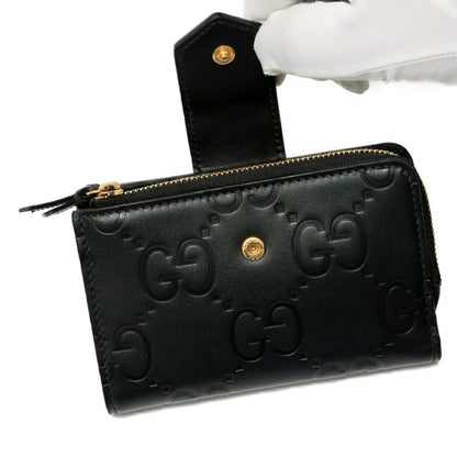Gucci Pastel Gg Compact Medium Wallet Bifold 790131 Leather Black B-158601
