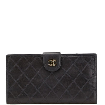 Chanel Bicolor Coco Mark Clasp Long Wallet In Black Lambskin