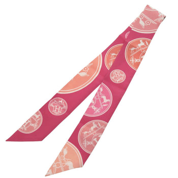 Herms Twilly Ex-Libris Confetti Silk Pink Scarf Muffler 0152 Hermes
