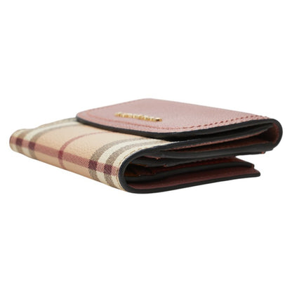 Burberry Nova Check Bifold Wallet In Beige And Pink Leather