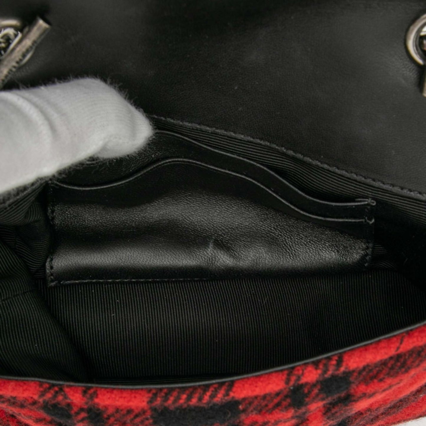 Saint Laurent Baby Chai Chain Shoulder Bag 399289 Red Black Wool Leather