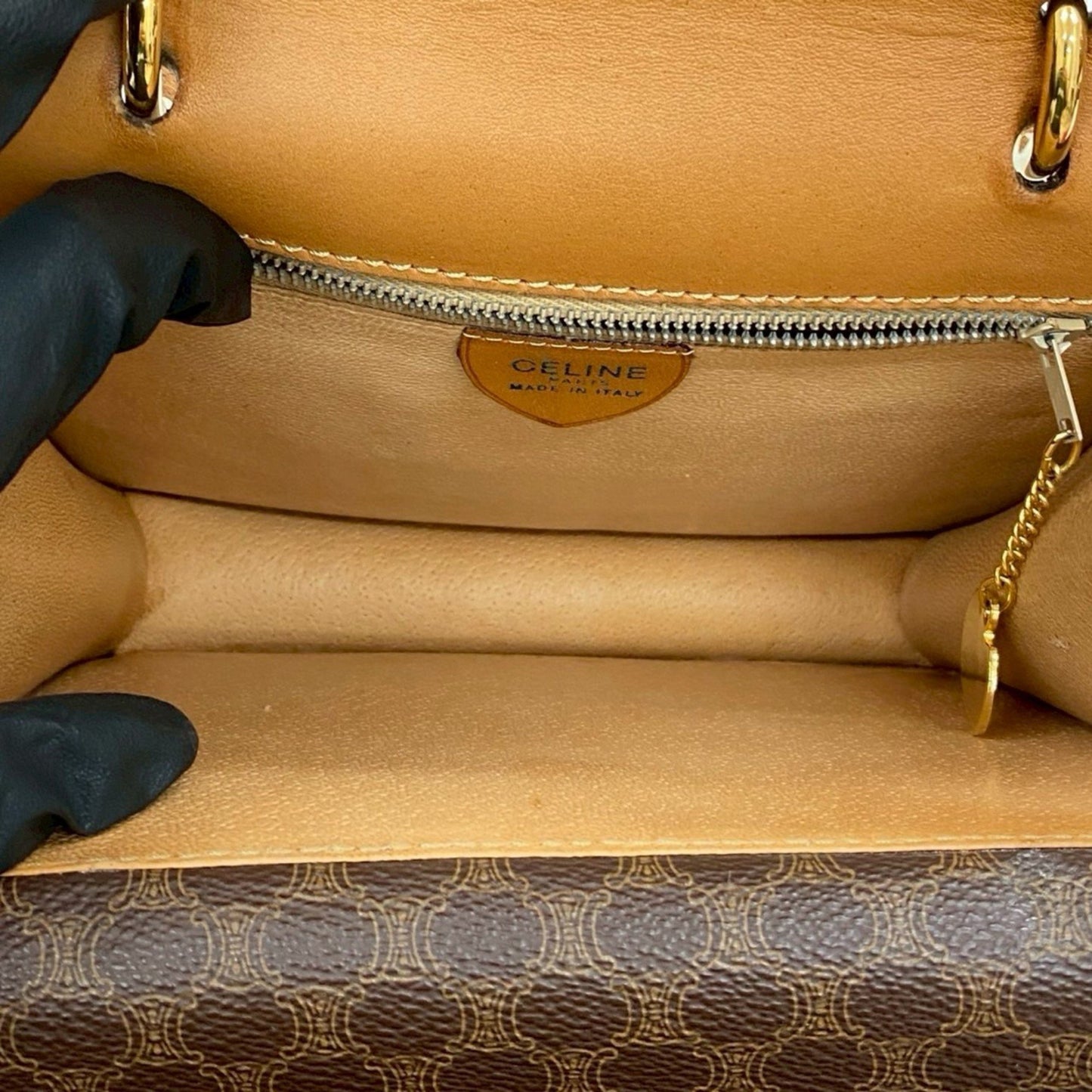 Celine Macadam Blason Triomphe Pattern Logo Hardware Leather Handbag Double Flap Brown 98351