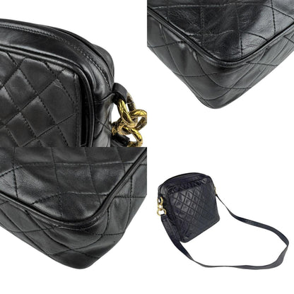 Chanel Shoulder Bag Leather Black Gold