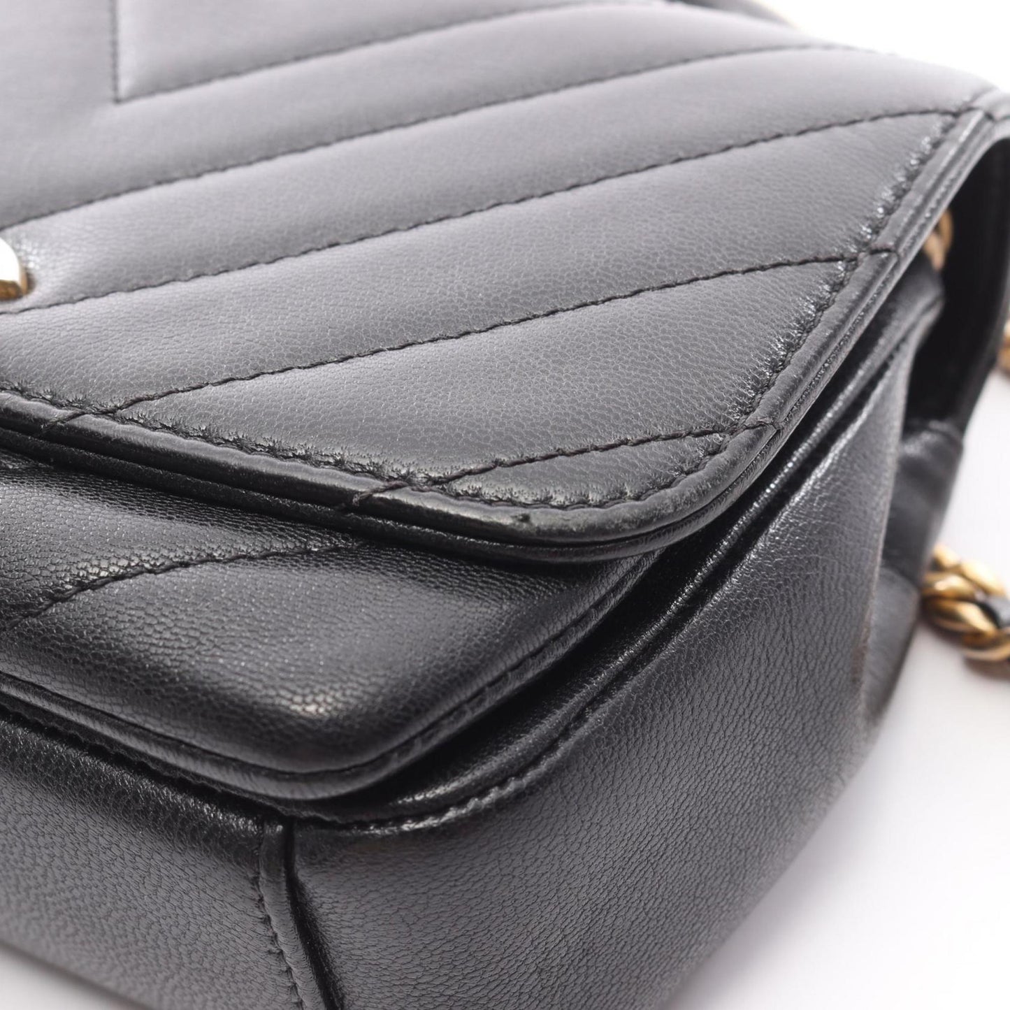 Chanel Chevron V-Stitch Top Handle Shoulder Bag Leather