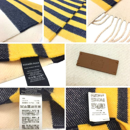 Hermes Hermes Cashmere Large Stole Shawl Ivory X Navy Yellow Blanket