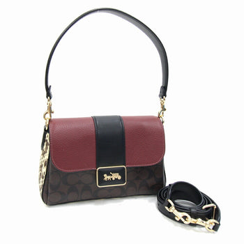 Coach Shoulder Bag Signature Grace Cc066 Dark Brown Bordeaux Black Leather Handbag