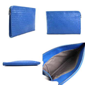 Bottega Veneta Clutch Bag Intrecciato Leather Blue