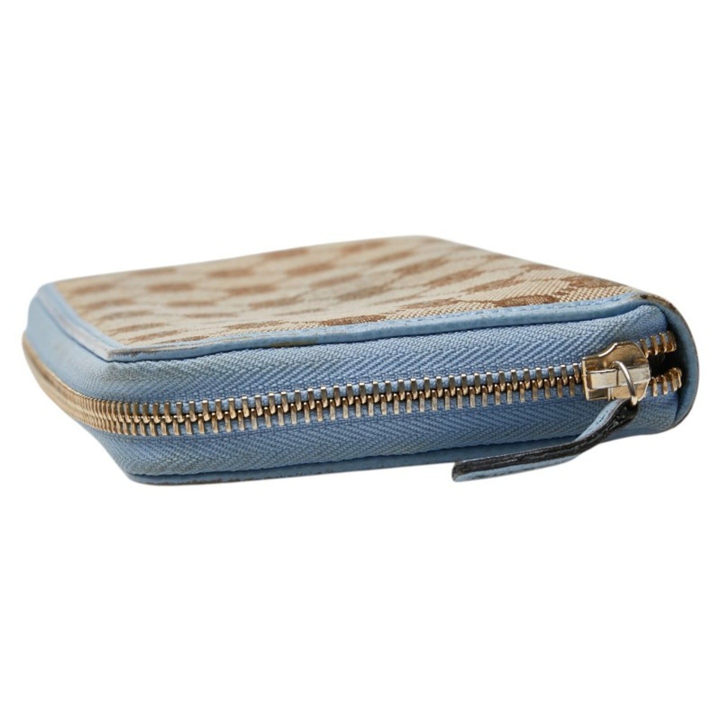 Gucci Gg Canvas Round Zip Long Wallet 363423 Beige Blue Leather