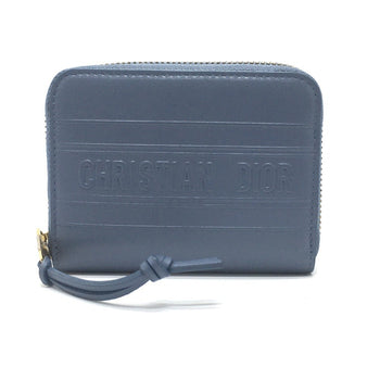 Christian Dior Dior Striped Wallet Round Zipper Coin Case Leather