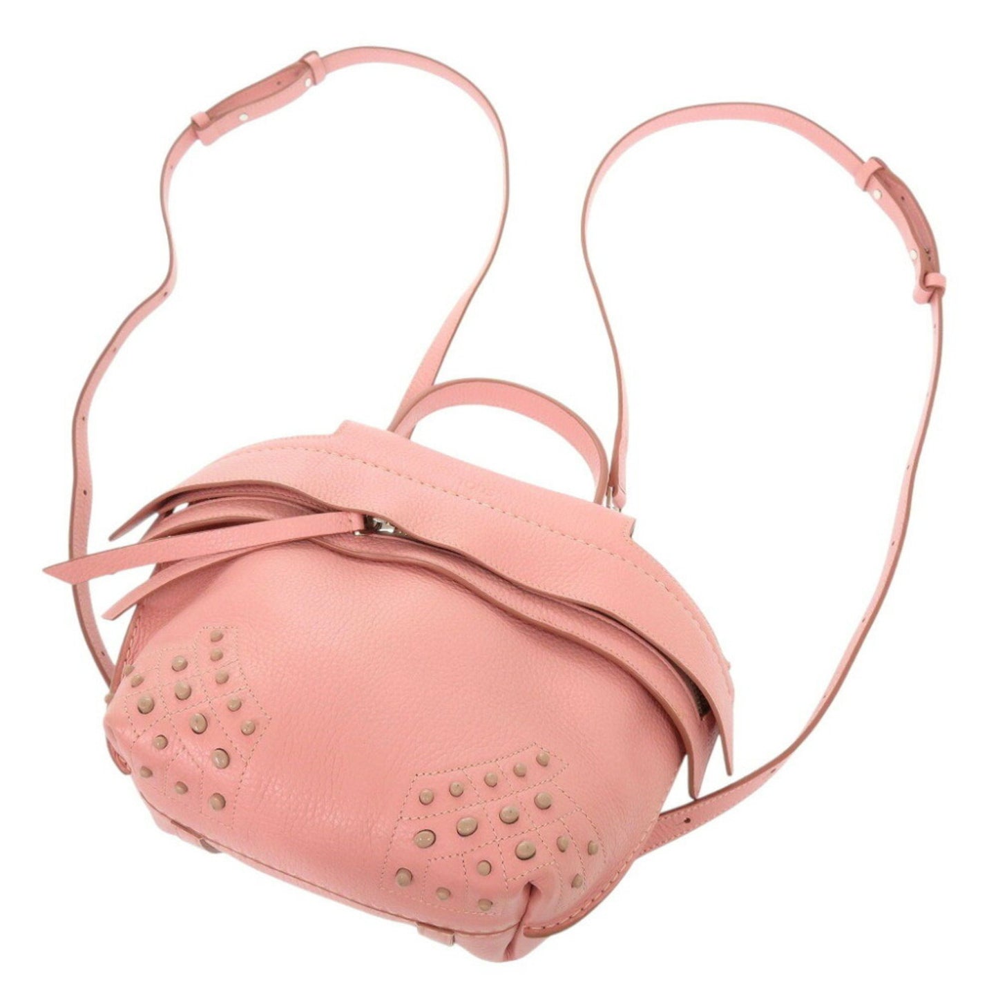 Tod'S Wave Line Backpack Leather Pink Rucksack Shoulder Handbag 0555Tod'S