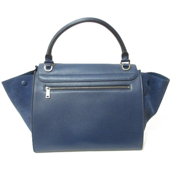 Celine Trapeze Leather Suede Turnlock Handbag Shoulder Bag Navy X Silver Hardware