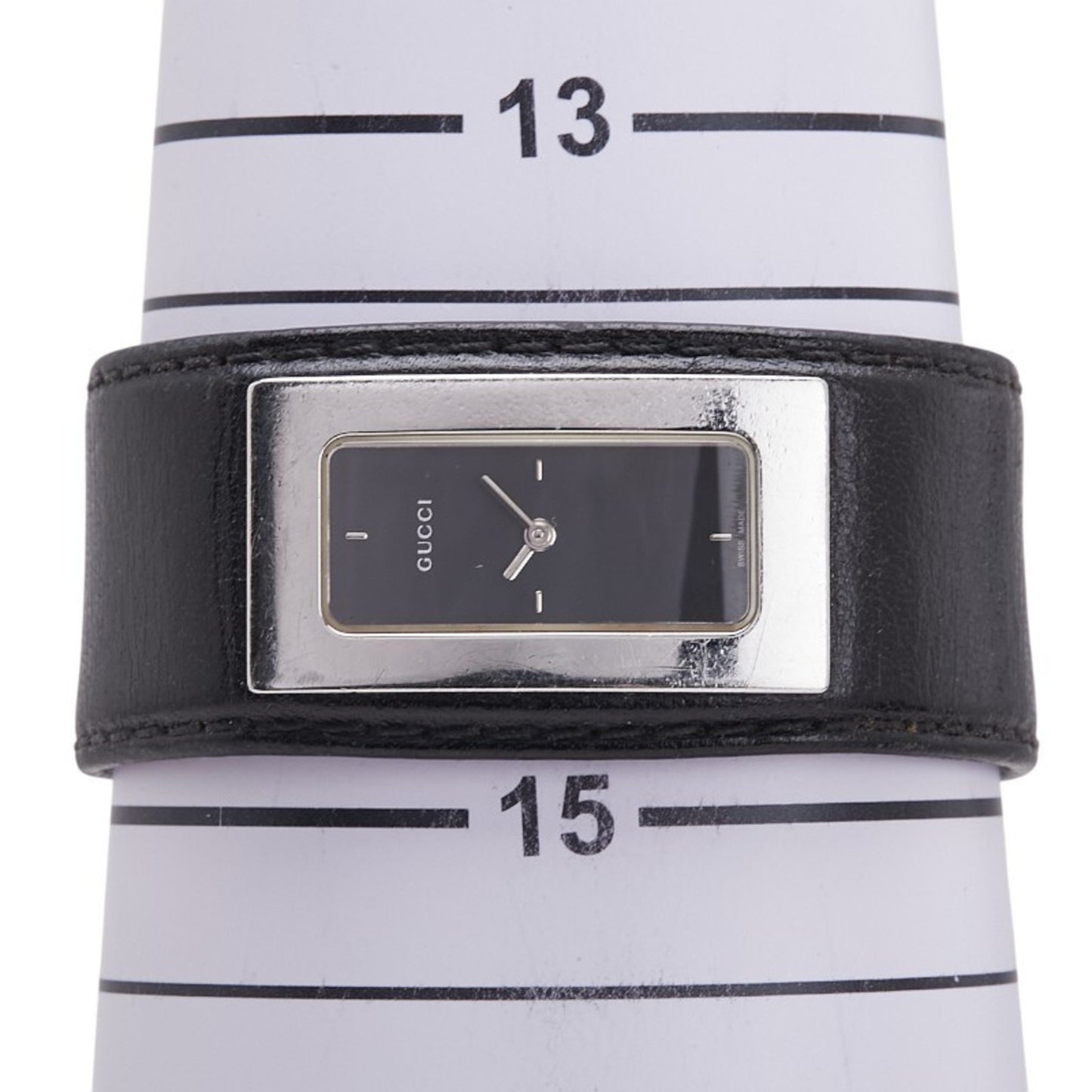 Gucci Bangle Watch 7800S Quartz Black Dial Stainless Steel Leather