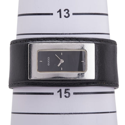 Gucci Bangle Watch 7800S Quartz Black Dial Stainless Steel Leather