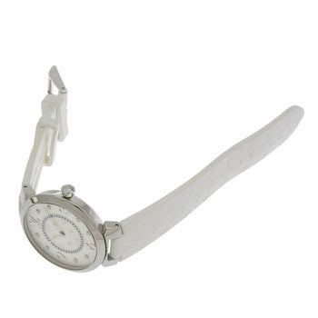 Like New Louis Vuitton Tambour Mm Q13Mj White Dial Watch With 8 Diamonds