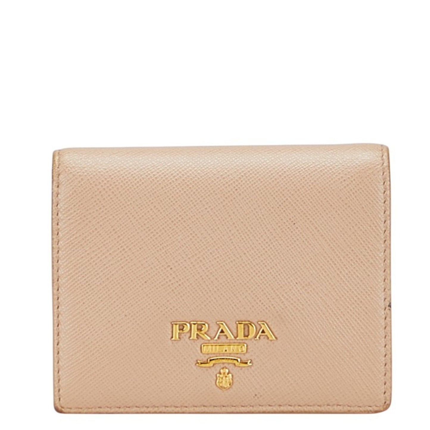 Prada Logo Bifold Wallet In Beige Leather
