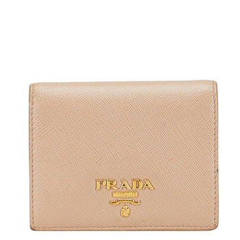 Prada Logo Bifold Wallet In Beige Leather