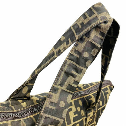 Fendi Handbag Zucca Tote Bag Nylon Brown 7Va196 Ff Skull Kn-13038