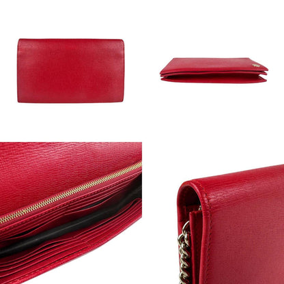 Gucci Wallet Chain Shoulder Bag Leather Metal Red Gold