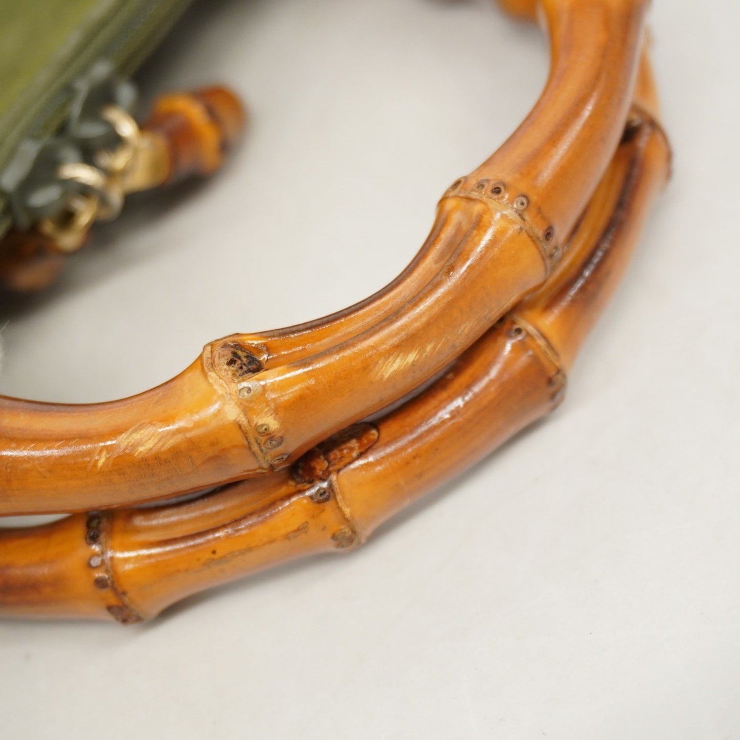 Gucci Bamboo Handbag 000 1046 0290 Suede Green Champagne 2-Way Bag