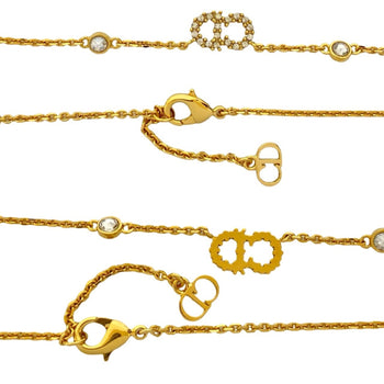 Christian Dior Cd Logo Motif Gp Rhinestone Chain Necklace Pendant In Gold 00432
