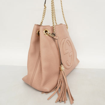Gucci Soho Shoulder Bag 308982 Leather Pink Beige Champagne