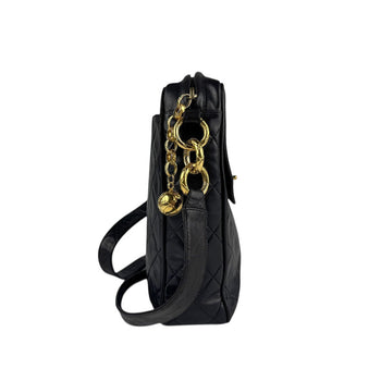 Chanel Shoulder Bag Leather Black Gold
