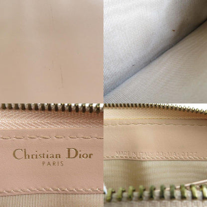 Christian Dior Round Zipper Long Wallet Leather Pink Beige
