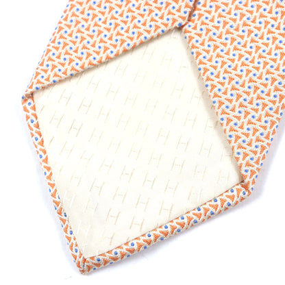 Hermes 659082T 100% Silk All-Over Print Tie In Orange And Blue