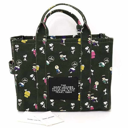 Marc Jacobs X Peanuts Collaboration: The Tote Canvas Tote Bag In Khaki Green.
