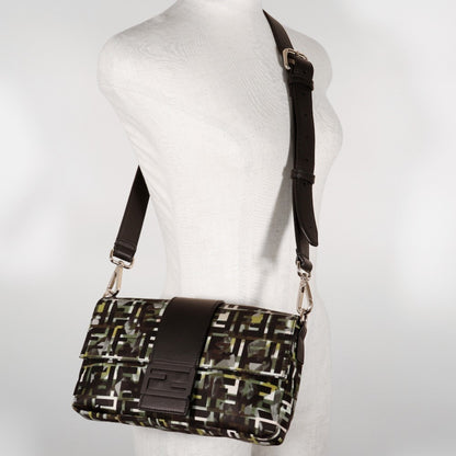 Fendi Mamma Bucket Shoulder Bag 3Way Body Clutch Zucca Camouflage Pattern 7V72 Nylon Black 3Way Type