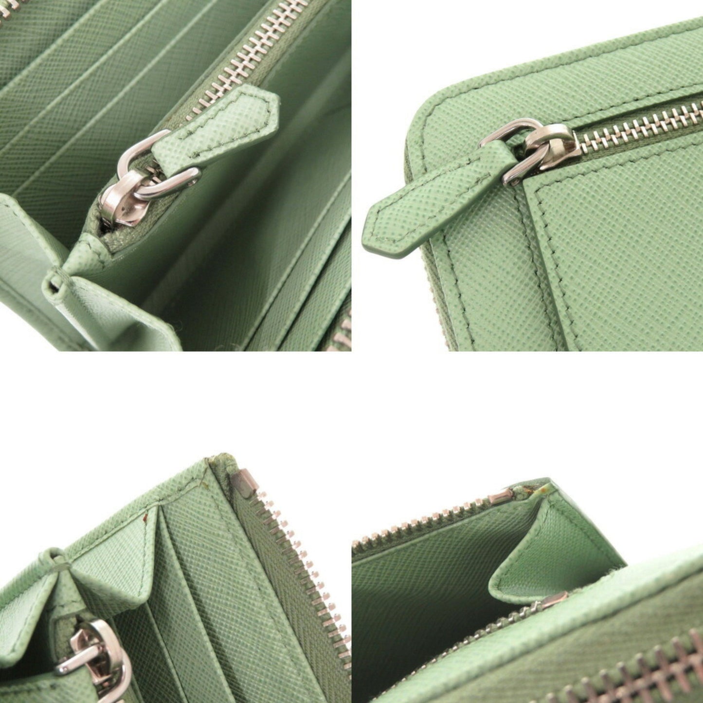 Like New Prada Saffiano Green L-Shaped Long Wallet 0372Prada