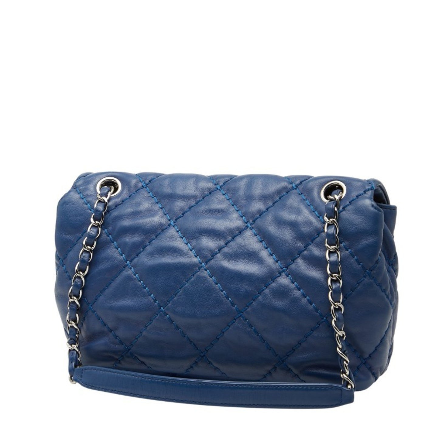 Chanel Wild Stitch Coco Mark Chain Shoulder Bag Handbag Blue Silver Hardware Lambskin