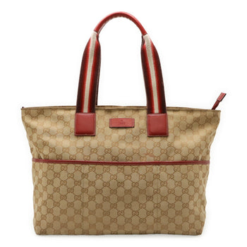 Gucci Gg Canvas Leather Mother'S Bag Tote Large Shoulder Khaki Beige Red 155524