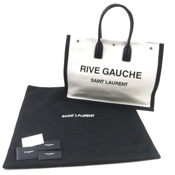 Saint Laurent 509415 Rive Gauche Logo Canvas And Leather Tote Bag In Beige Black