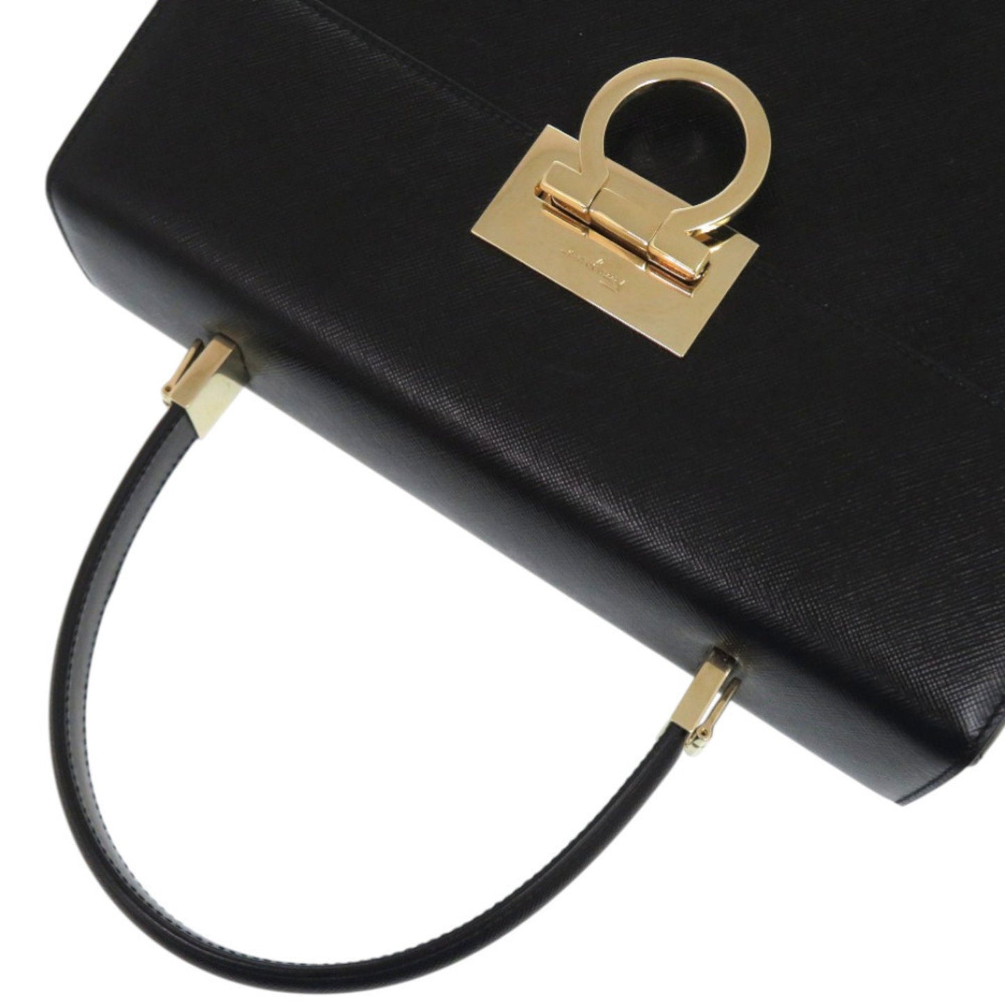 Salvatore Ferragamo Gancini Af-21 0290 Leather Black Handbag 0541