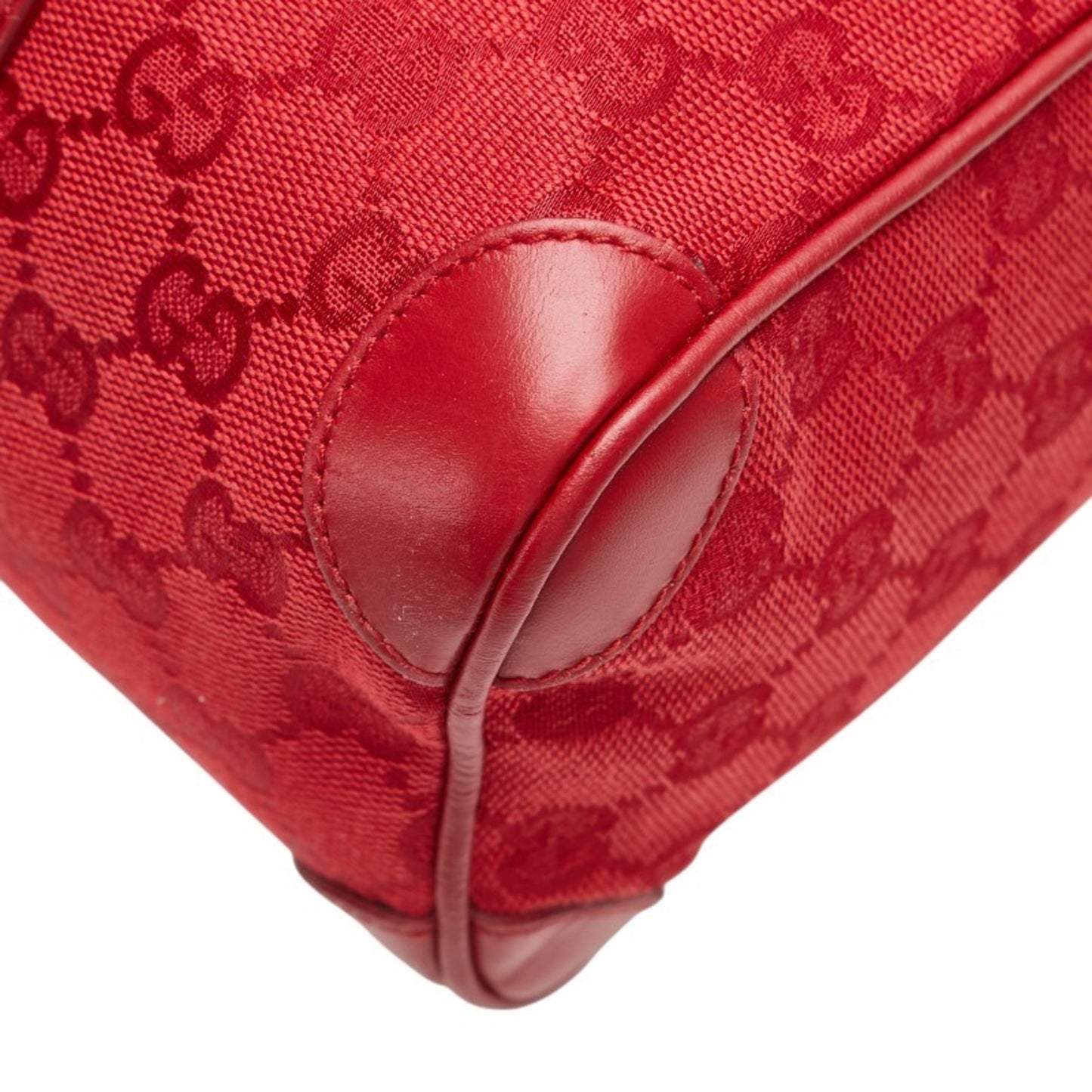 Gucci Gg Canvas Mini Boston Bag Handbag 000 0851 Red Leather