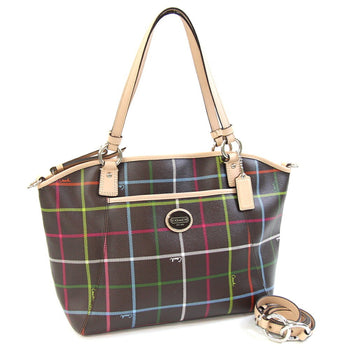 Coach Tote Bag F24390 Brown Beige Pvc Leather Shoulder Check