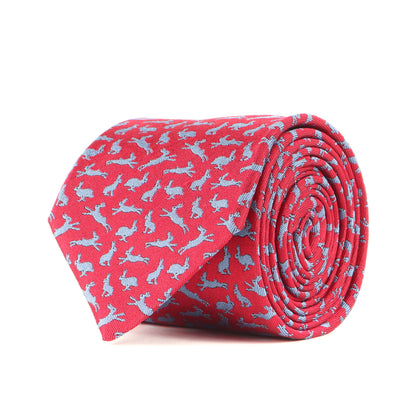 Hermes Rabbit Monogram Silk Tie 339341T 3D Grass Design Red